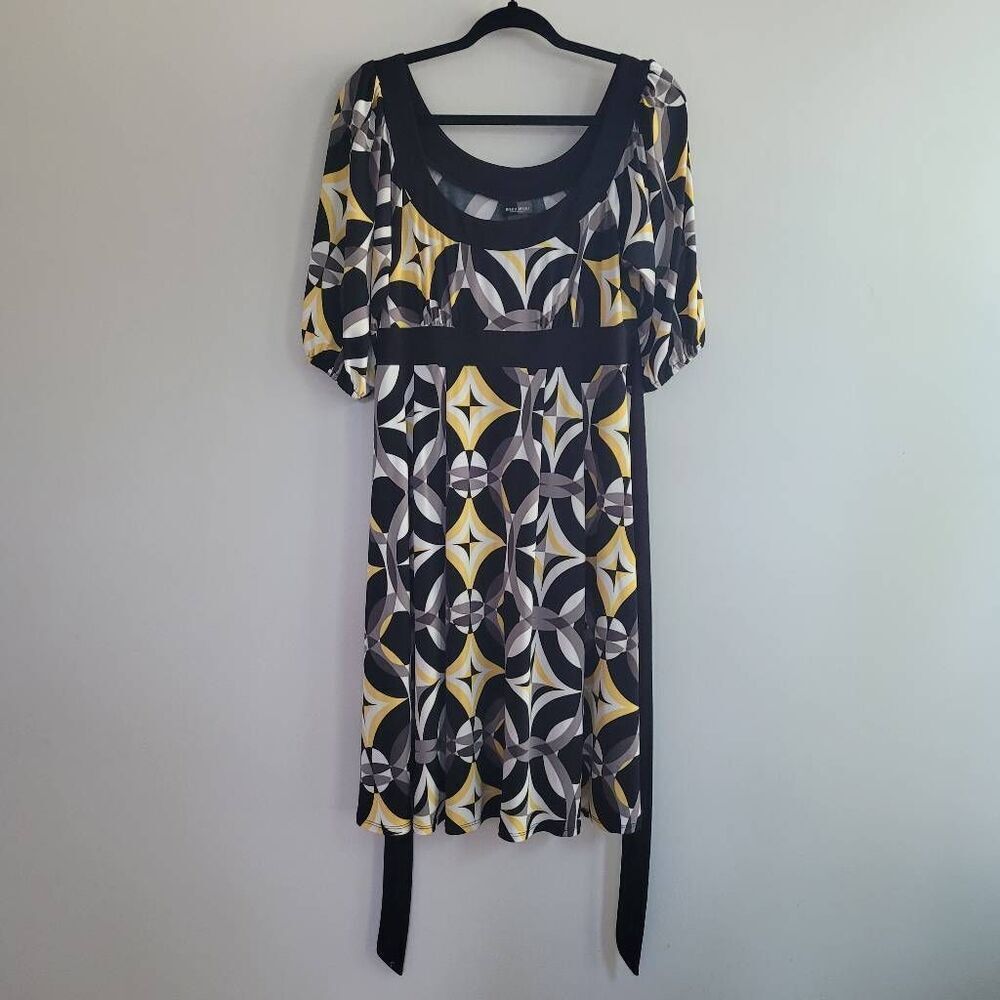 Vintage y2k babydoll knee length dress abstract geometric‎ print puff sleeve